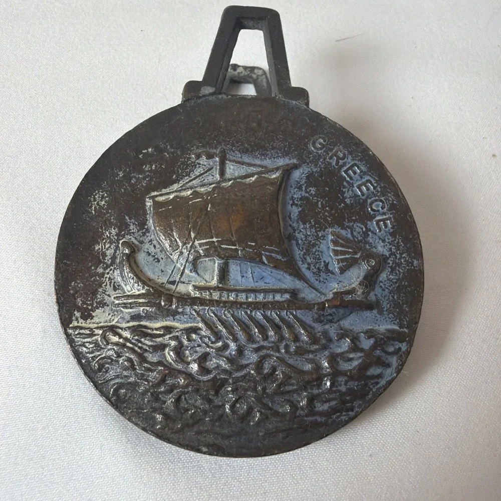 Antique Bronze‎ Souvenir Olympia Greece Money Paper Clip Good Patina Ship
